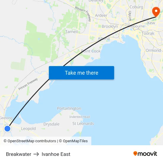 Breakwater to Ivanhoe East map