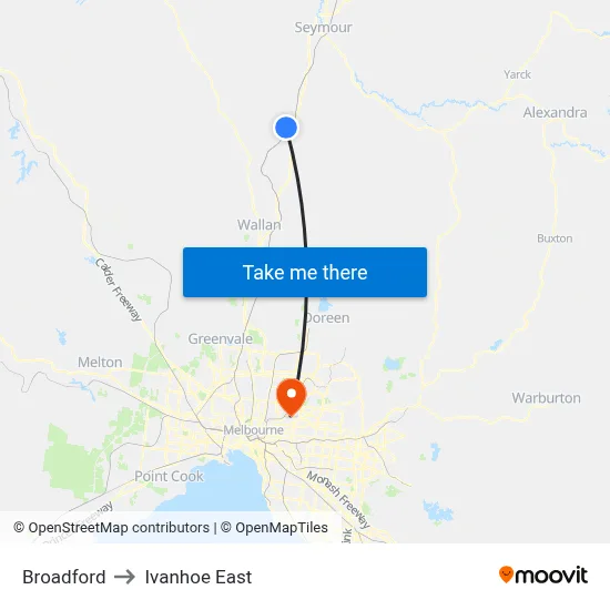 Broadford to Ivanhoe East map