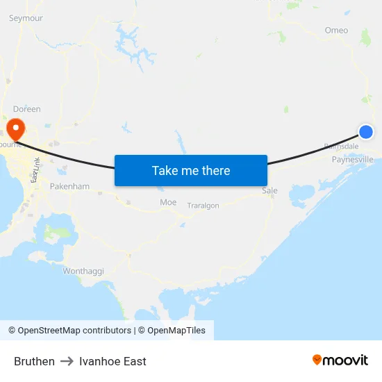 Bruthen to Ivanhoe East map