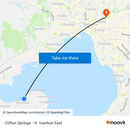 Clifton Springs to Ivanhoe East map