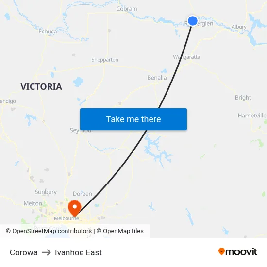 Corowa to Ivanhoe East map