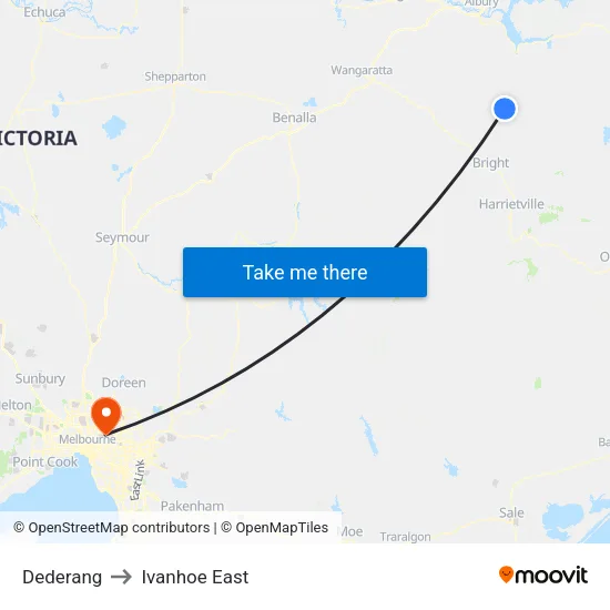 Dederang to Ivanhoe East map