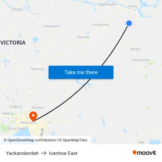 Yackandandah to Ivanhoe East map