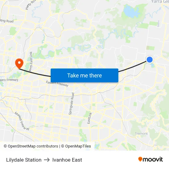 Lilydale Station to Ivanhoe East map