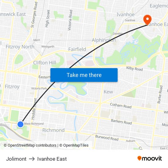 Jolimont to Ivanhoe East map