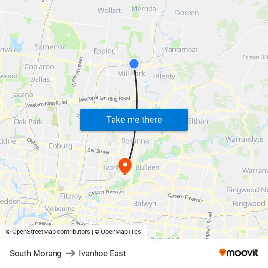South Morang to Ivanhoe East map