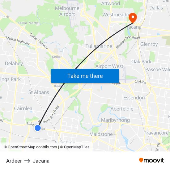 Ardeer to Jacana map