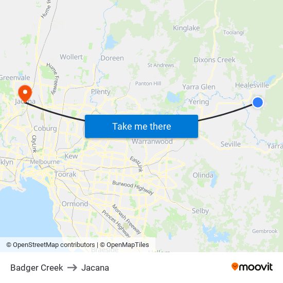 Badger Creek to Jacana map