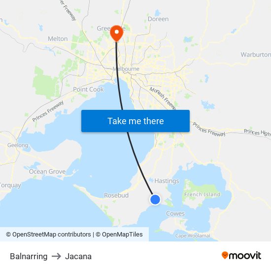 Balnarring to Jacana map