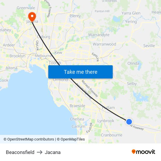 Beaconsfield to Jacana map