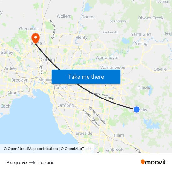 Belgrave to Jacana map