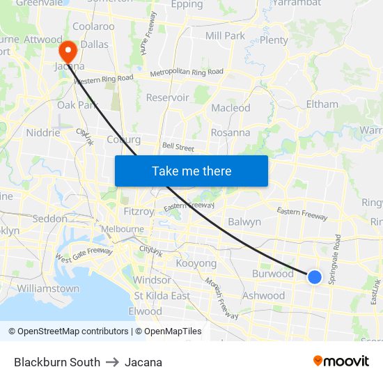 Blackburn South to Jacana map