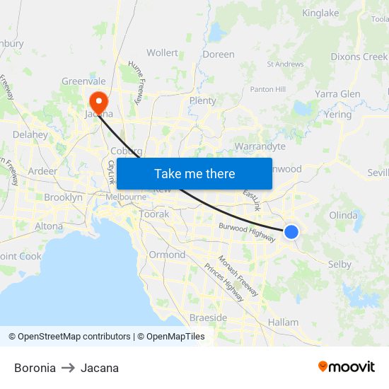 Boronia to Jacana map