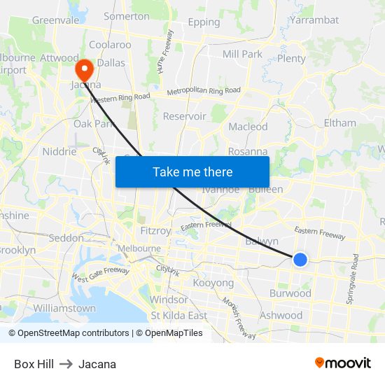 Box Hill to Jacana map