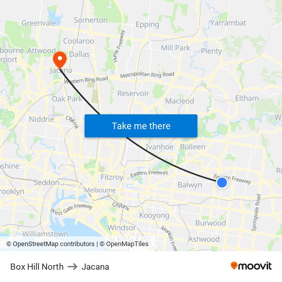 Box Hill North to Jacana map