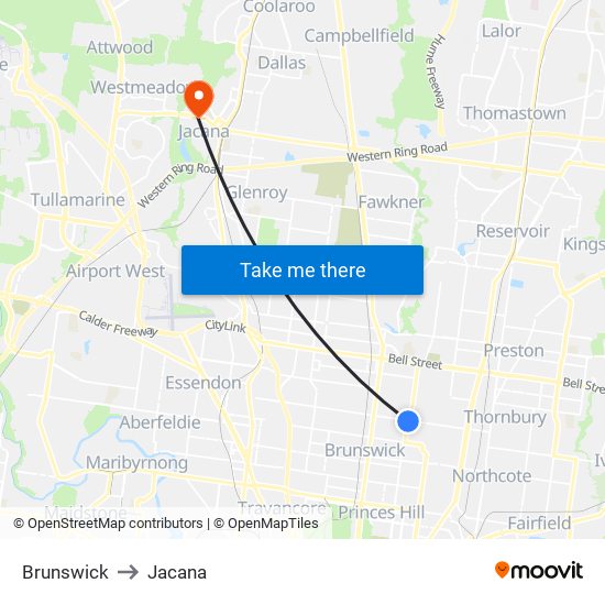 Brunswick to Jacana map