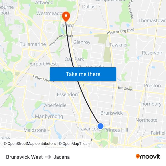 Brunswick West to Jacana map