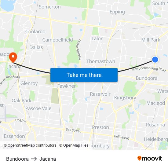 Bundoora to Jacana map