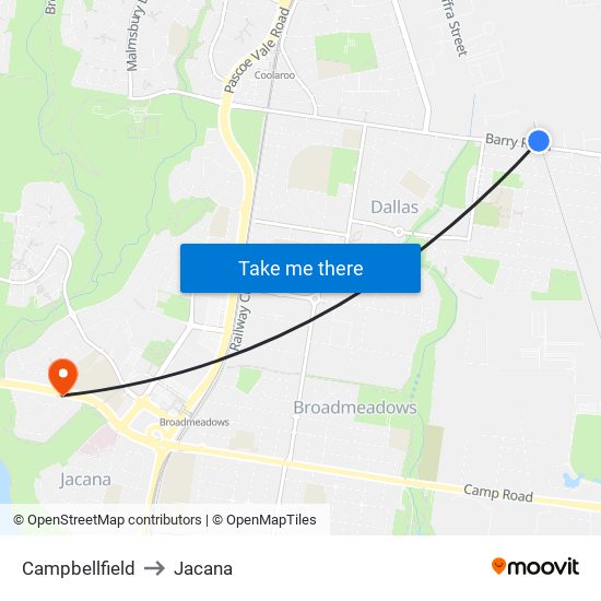 Campbellfield to Jacana map