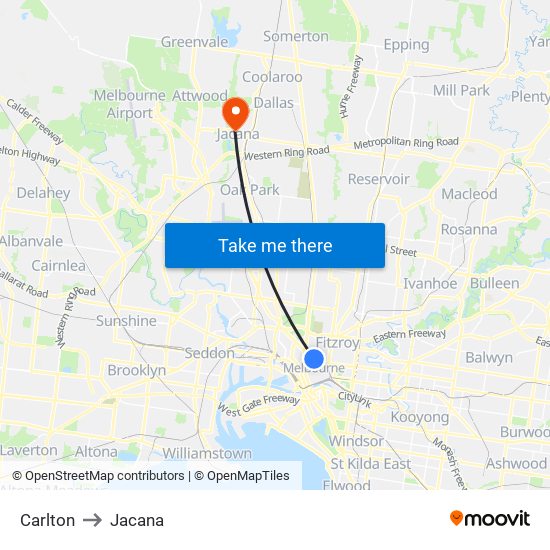 Carlton to Jacana map