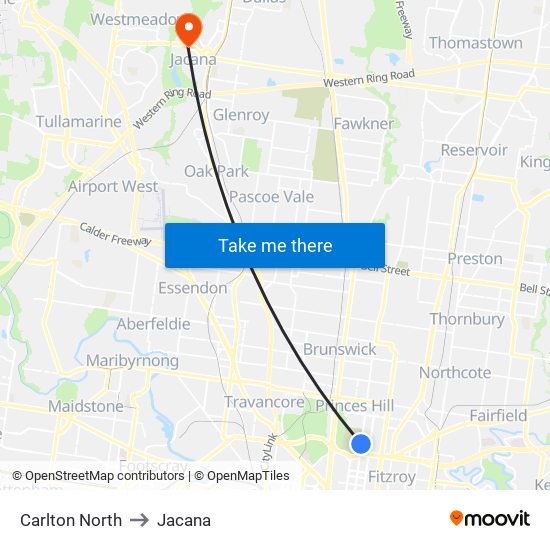 Carlton North to Jacana map