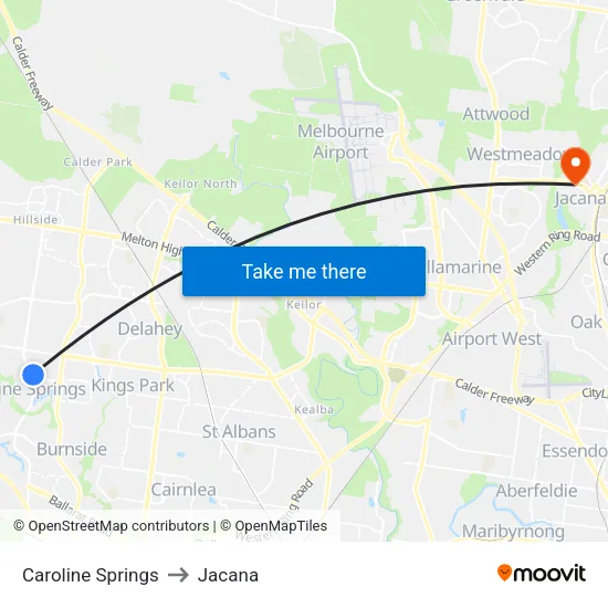 Caroline Springs to Jacana map