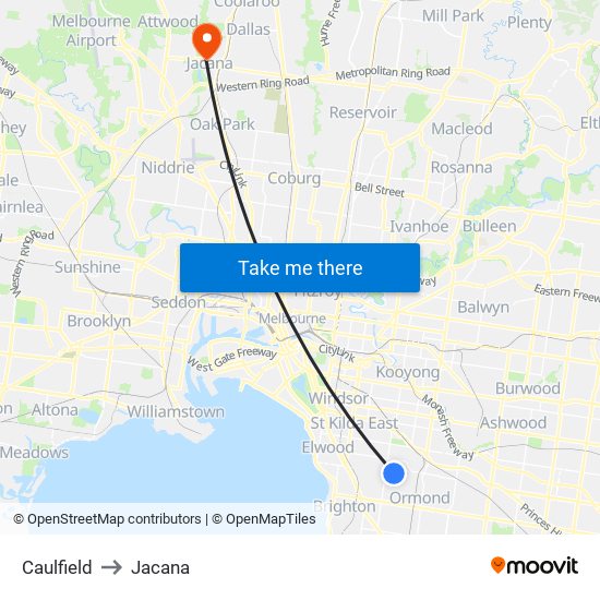 Caulfield to Jacana map