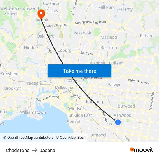 Chadstone to Jacana map