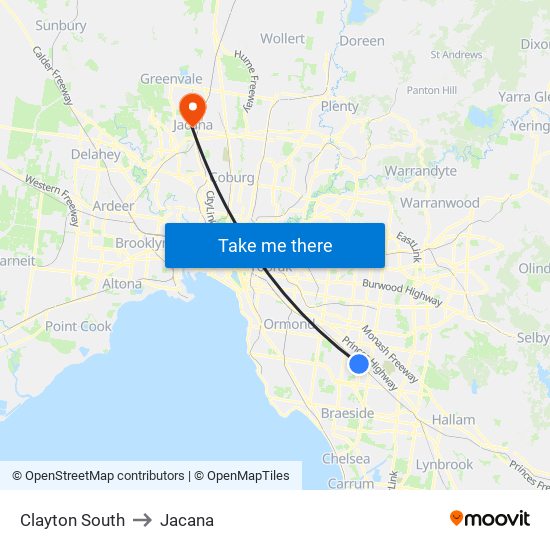 Clayton South to Jacana map