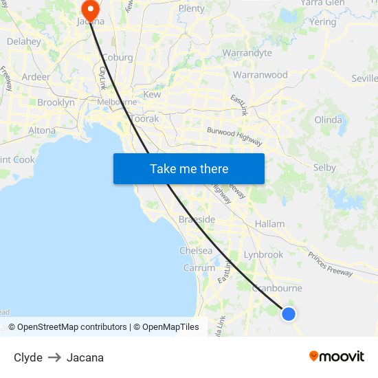 Clyde to Jacana map