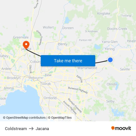 Coldstream to Jacana map