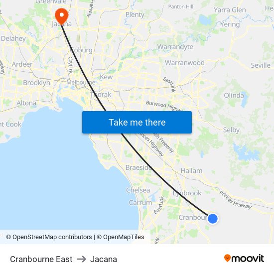 Cranbourne East to Jacana map