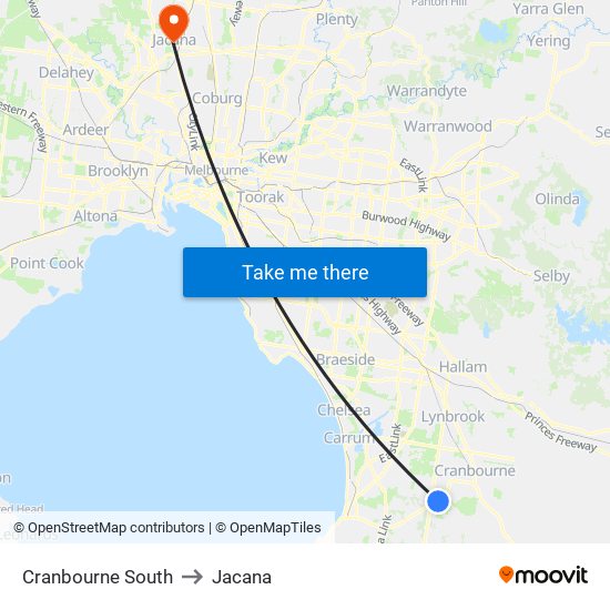 Cranbourne South to Jacana map