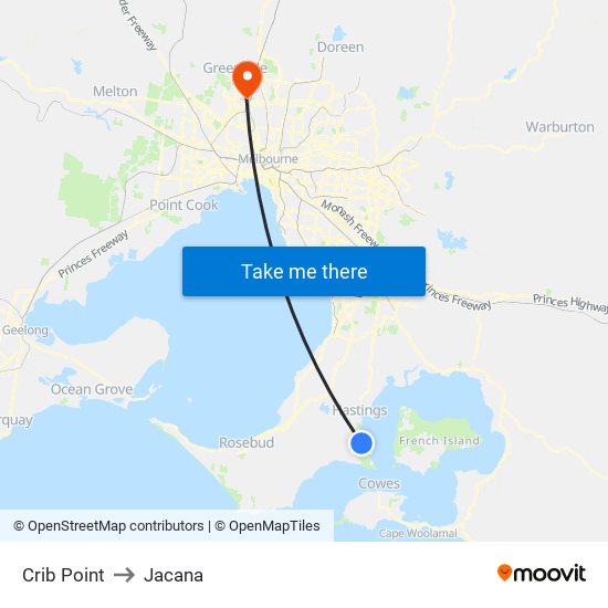 Crib Point to Jacana map