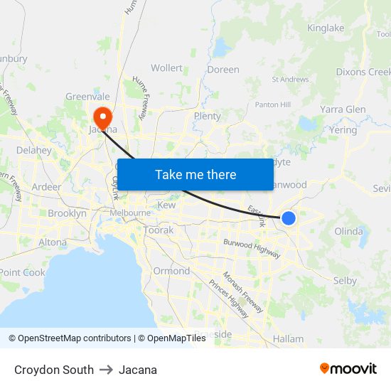 Croydon South to Jacana map