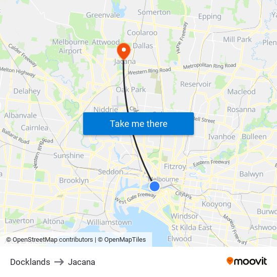 Docklands to Jacana map