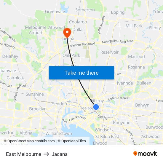 East Melbourne to Jacana map