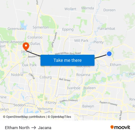 Eltham North to Jacana map