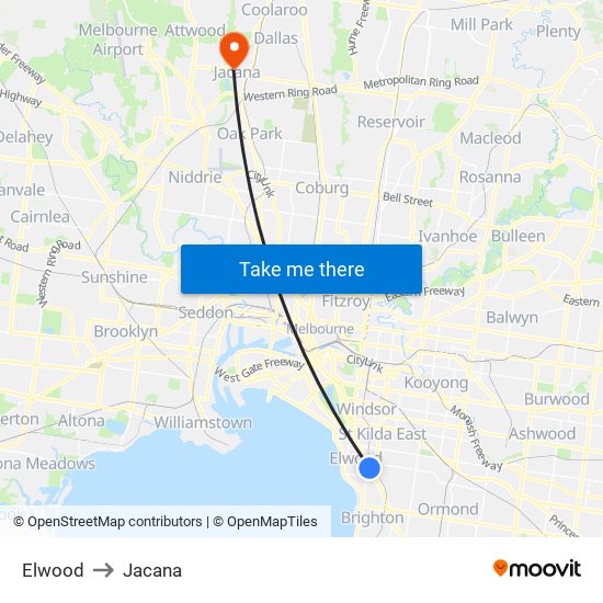 Elwood to Jacana map