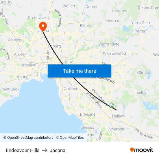 Endeavour Hills to Jacana map