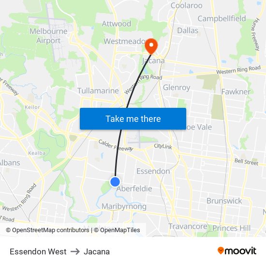 Essendon West to Jacana map