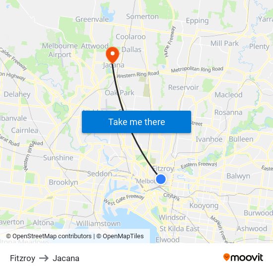 Fitzroy to Jacana map