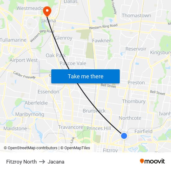 Fitzroy North to Jacana map