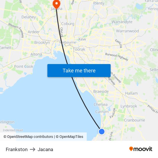 Frankston to Jacana map