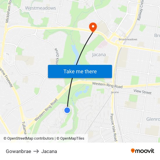 Gowanbrae to Jacana map