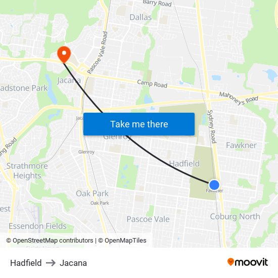 Hadfield to Jacana map