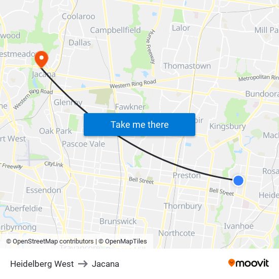 Heidelberg West to Jacana map