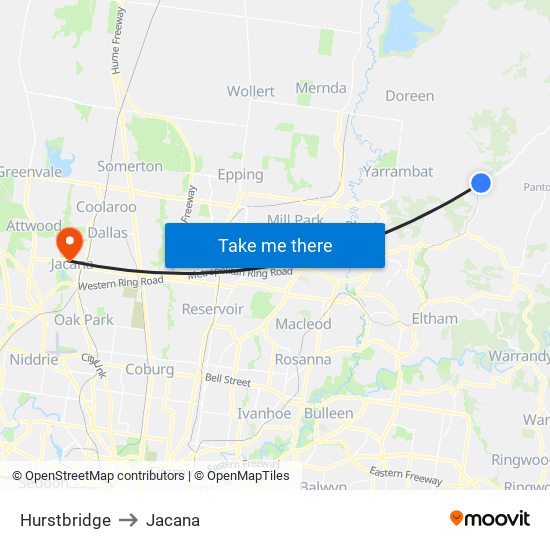 Hurstbridge to Jacana map