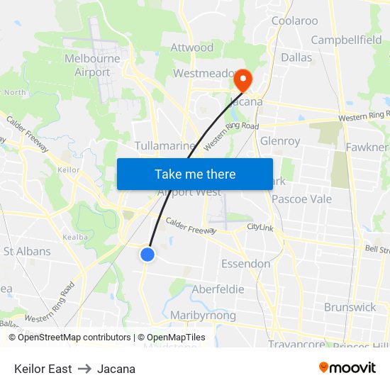 Keilor East to Jacana map