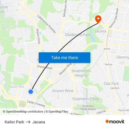 Keilor Park to Jacana map